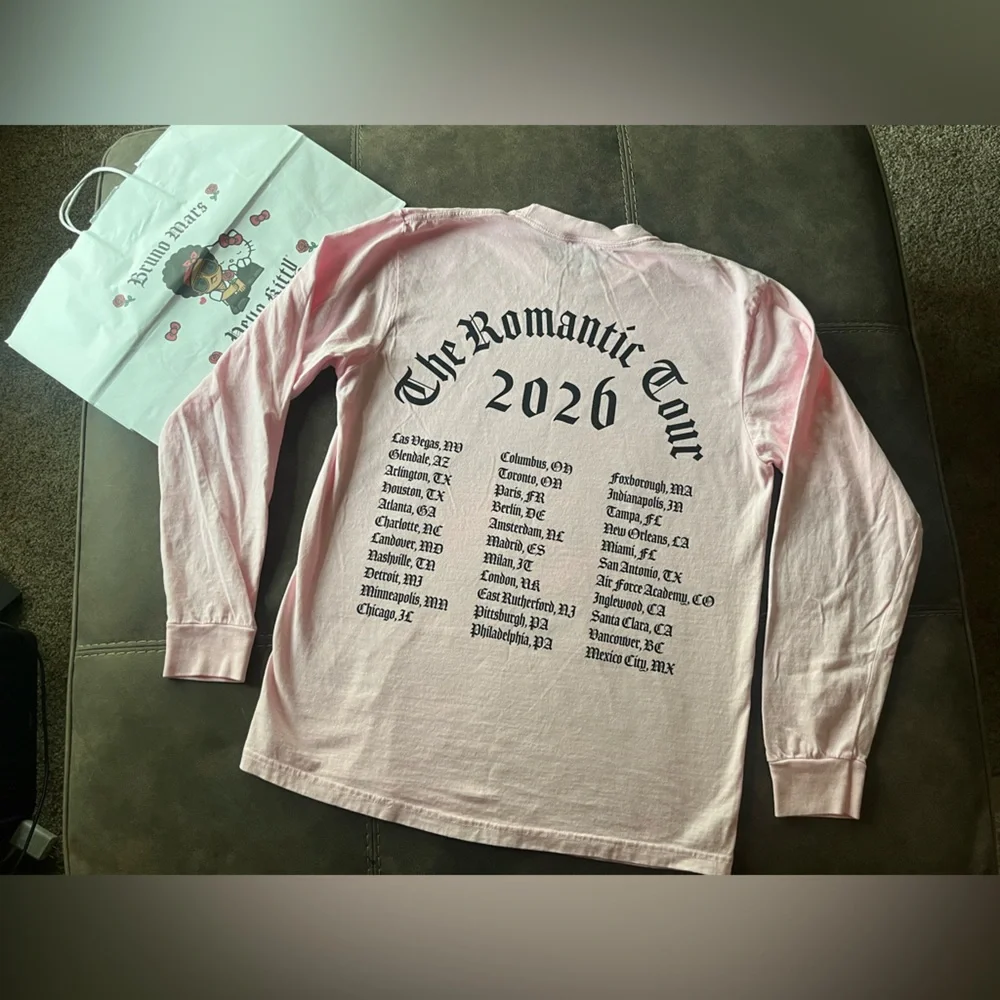 Official Bruno Mars x Hello Kitty Pink Long Sleeve Tee with Bruno Mars Graphic - Picture 4 of 4